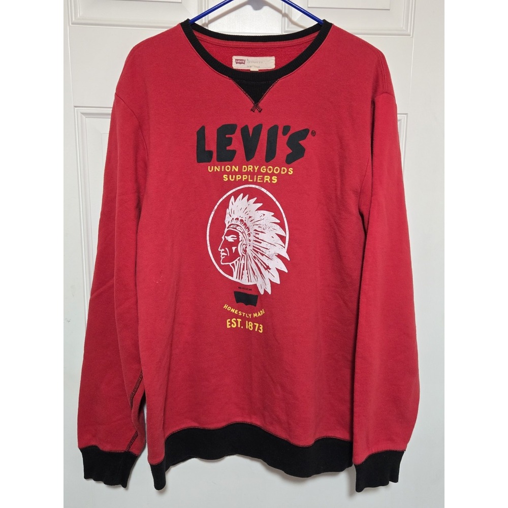 Levi's‎ Sweatshirt Mens XL Red Black Pullover Throwback Native American Logo
